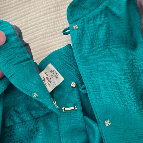 Vtg Y2K ADRIANNA PAPELL Size 12 Safe Silk Emerald 100% Silk Skirted Suit Asian - Picture 14 of 16